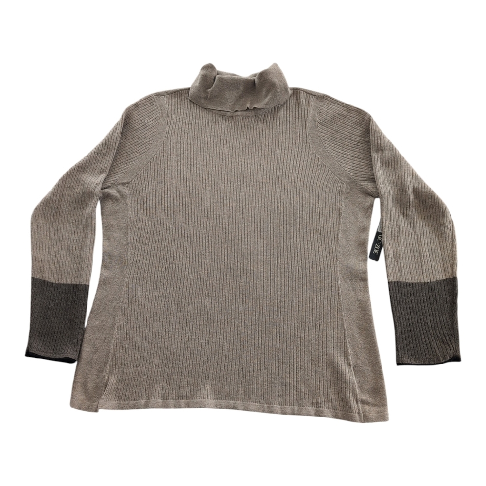 NWT Nic + Zoe Ribbed Turtleneck Sweater Women's XXL Colorblock Cuffs Taupe Gray